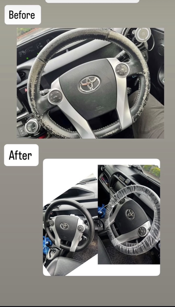 Toyota steering wheel leather restoration before and after by PJ Leather Paint