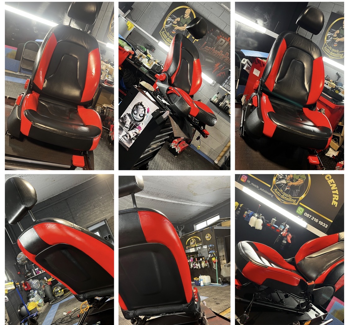 Scrapyard Audi seats fully restored and recoloured in black and red leather by PJ Leather Paint